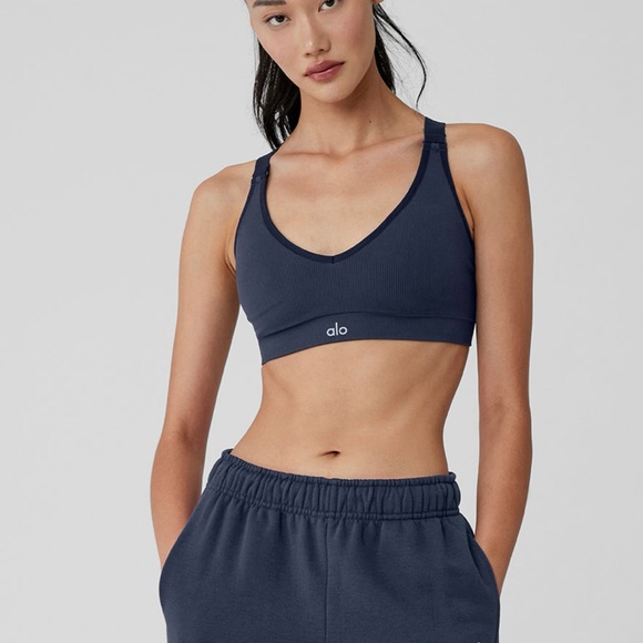 ALO Yoga Tops - ALO Yoga Seamless Ribbed Strength Bra Navy